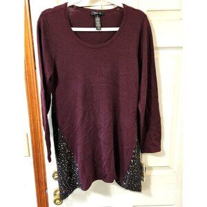 Style & Co Womens Pullover Sweater with Sequin Medium Without Scarf
